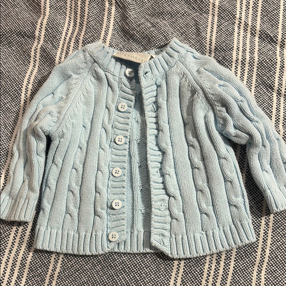 Light Blue Cable Knit Kids Cardigan